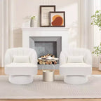Fauteuil pivotant moderne en forme de tonneau, fauteuil rembourré en tissu Teddy à 360° avec dossier rayé et rembourrage moelleux, chaise longue ronde confortable, lot de 2
