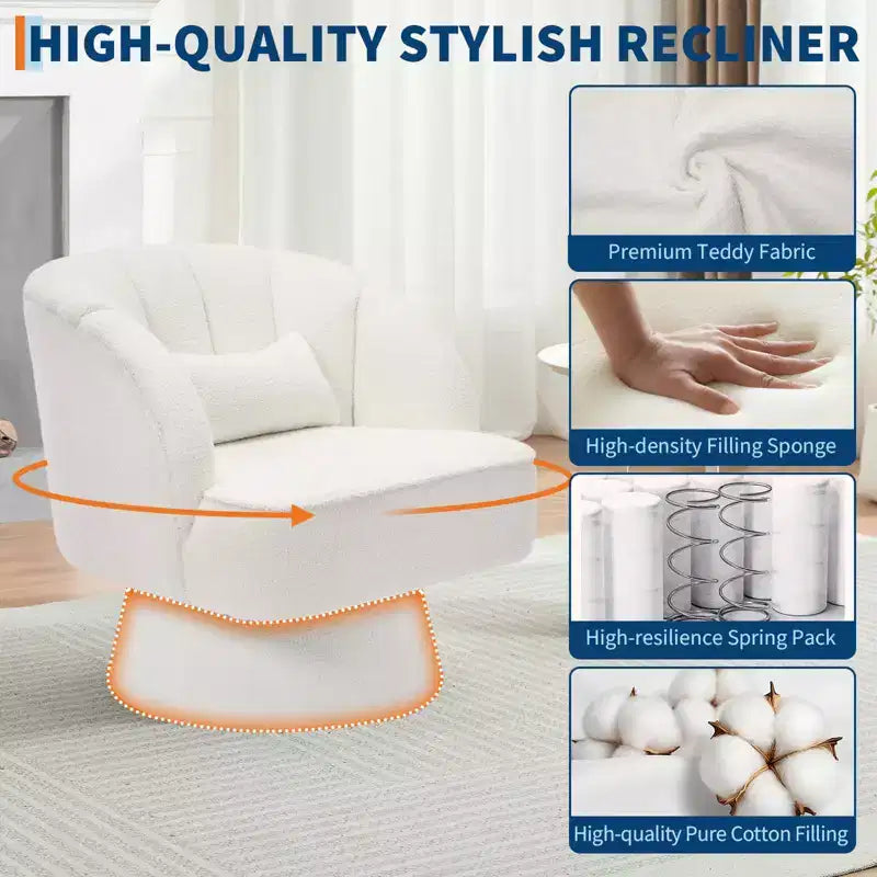 Fauteuil pivotant moderne en forme de tonneau, fauteuil rembourré en tissu Teddy à 360° avec dossier rayé et rembourrage moelleux, chaise longue ronde confortable, lot de 2