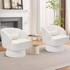 Modern Swivel Barrel Accent Chair, 360 Teddy Fabric Upholstered Armchair with Striped Backrest & Plush Padding, Comfy Round Lounge Chair 2 PCS