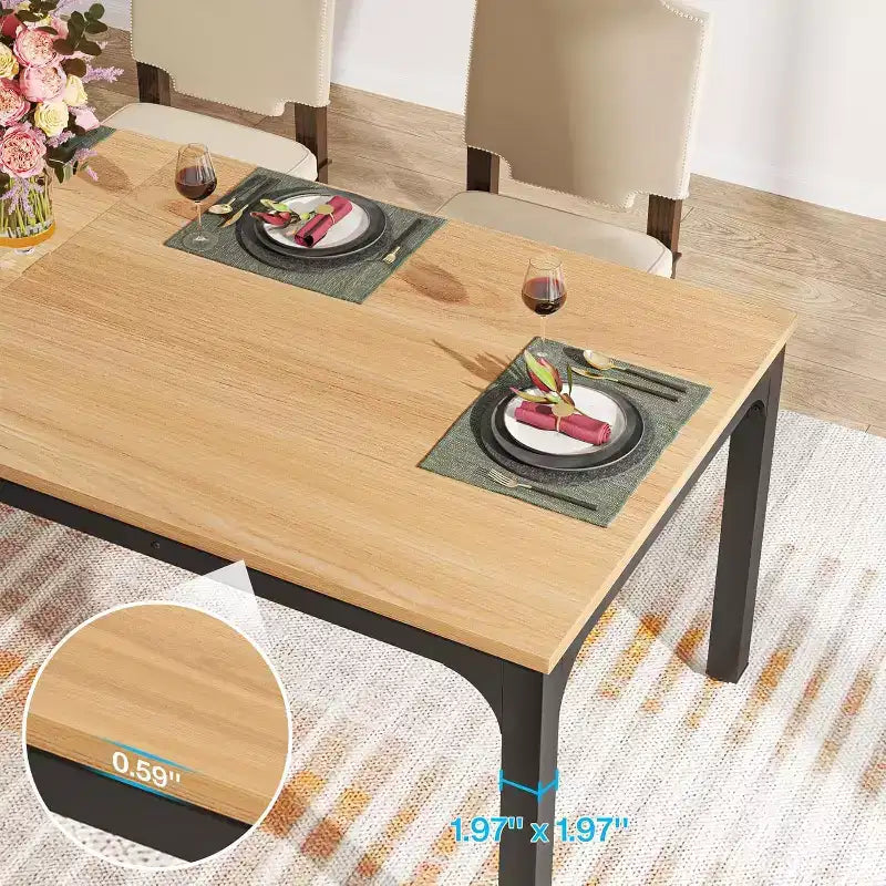 Table à manger Lantine de 199,9 cm de long pour 6-8 personnes, table à dîner rectangulaire industrielle rustique avec pieds en métal robuste, naturel