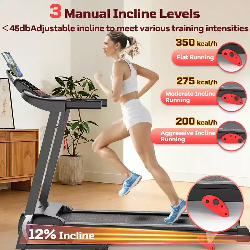 3.5HP Folding Treadmill for Home/Office, 3-Level Incline, 7.5 MPH,64 Programs, FREE Courses&APP Control, Heart Rate Monitor,Jogging walking treadmill