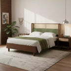 Queen/King Size Platform Bed Frame with Wingback Upholstered Headboard & Sturdy Wood Frame, Bohemian - ModernLuxe