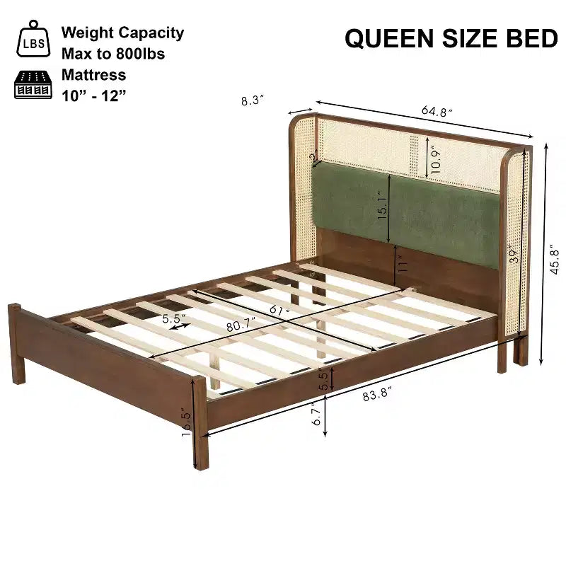 Queen/King Size Platform Bed Frame with Wingback Upholstered Headboard & Sturdy Wood Frame, Bohemian - ModernLuxe
