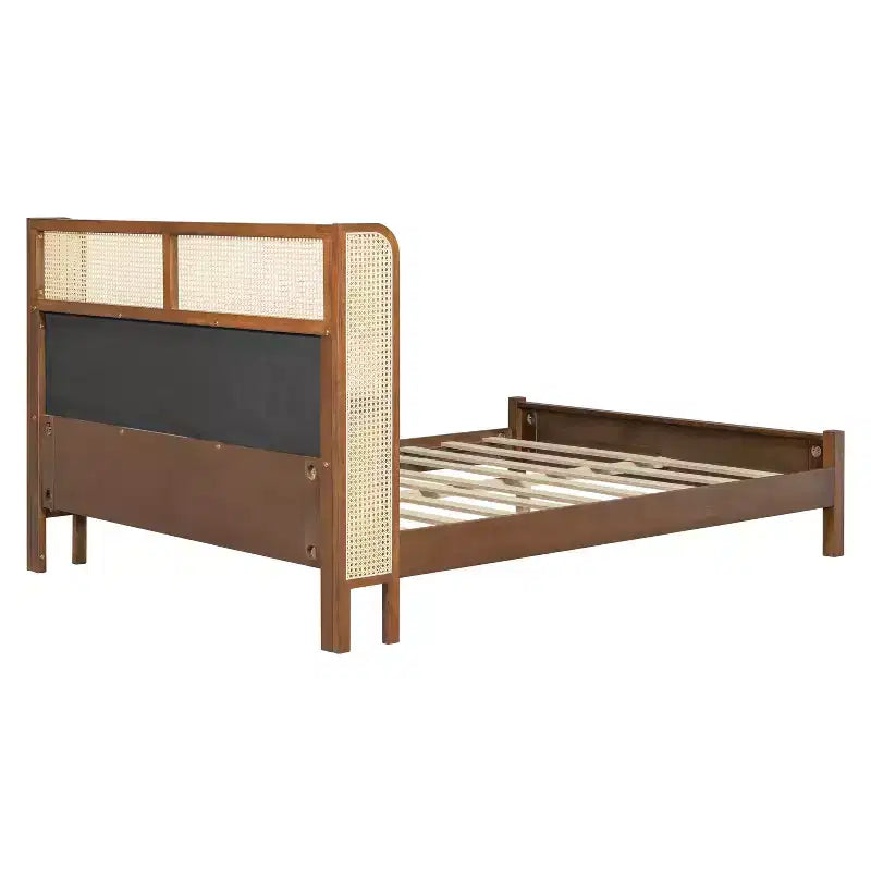 Queen/King Size Platform Bed Frame with Wingback Upholstered Headboard & Sturdy Wood Frame, Bohemian - ModernLuxe