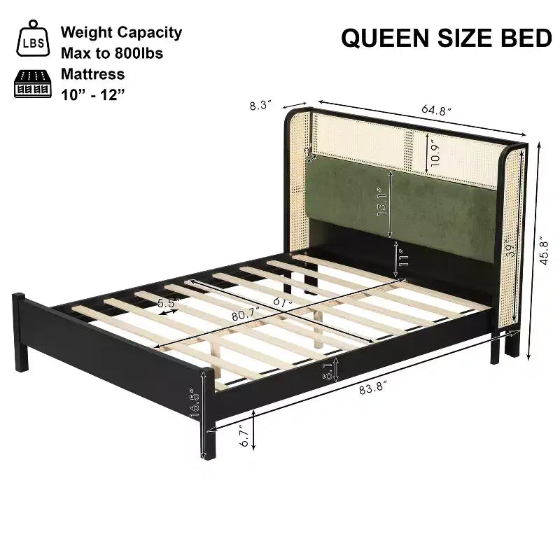 Queen/King Size Platform Bed Frame with Wingback Upholstered Headboard & Sturdy Wood Frame, Bohemian - ModernLuxe