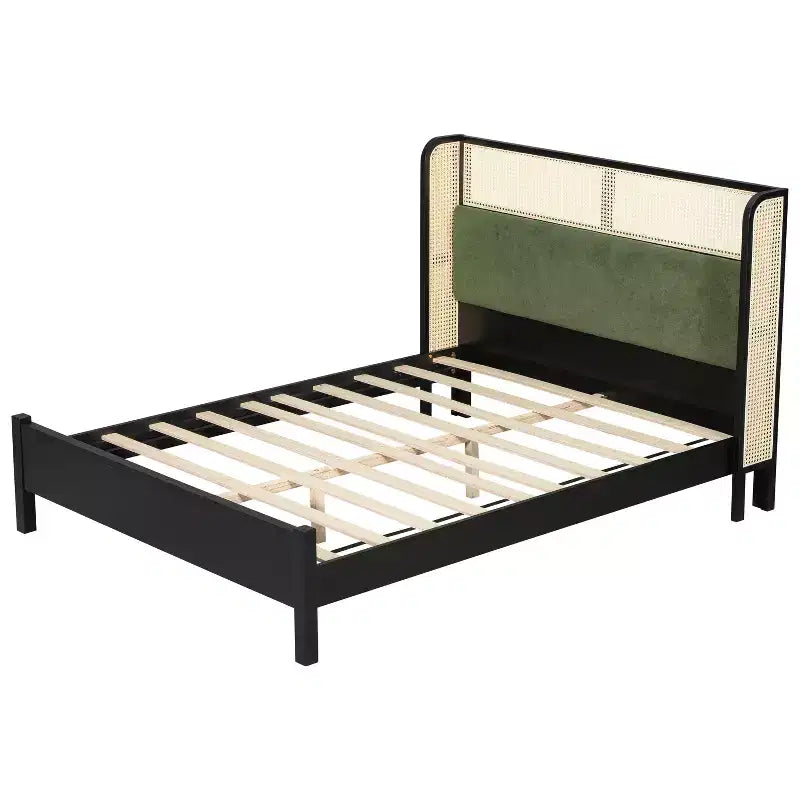 Queen/King Size Platform Bed Frame with Wingback Upholstered Headboard & Sturdy Wood Frame, Bohemian - ModernLuxe