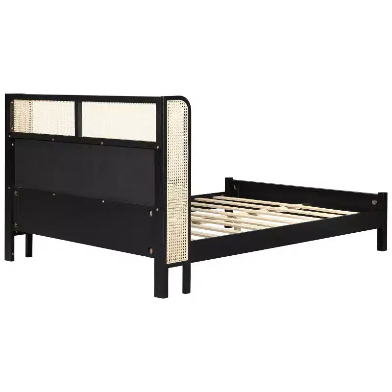 Queen/King Size Platform Bed Frame with Wingback Upholstered Headboard & Sturdy Wood Frame, Bohemian - ModernLuxe