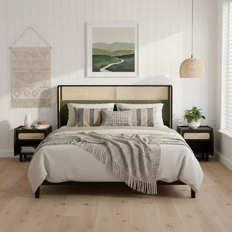 Queen/King Size Platform Bed Frame with Wingback Upholstered Headboard & Sturdy Wood Frame, Bohemian - ModernLuxe