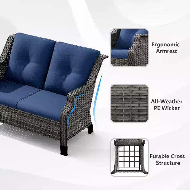 UPTIOT 5-Piece Outdoor Set with Loveseat, Armchairs & Side Tables