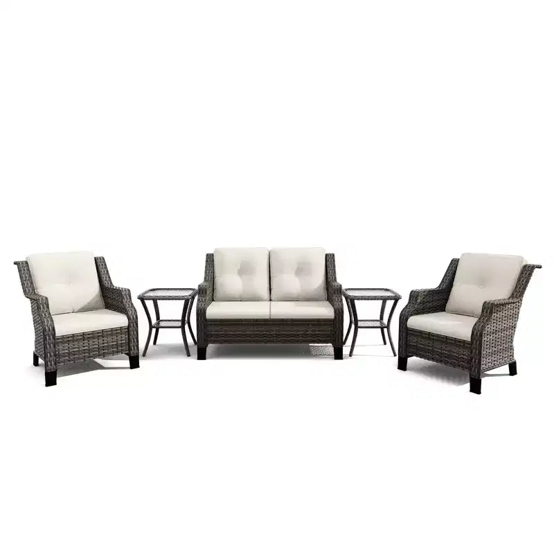 UPTIOT 5-Piece Outdoor Set with Loveseat, Armchairs & Side Tables