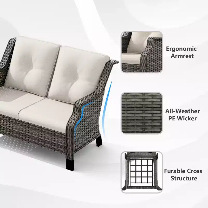 UPTIOT 5-Piece Outdoor Set with Loveseat, Armchairs & Side Tables