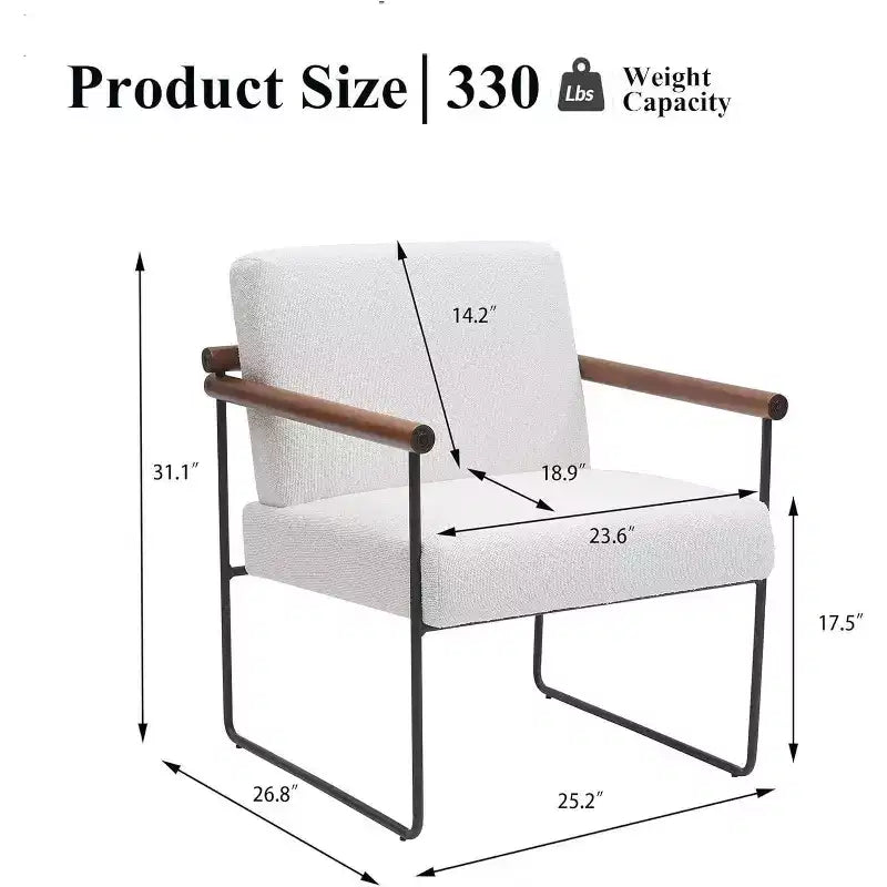 TUYOHW Modern Accent Chair with Boucle Upholstered Comfy Chair with Curved Wood Armrests Minimalist Single Comfy Chairs for Living Room, Bedroom