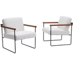 TUYOHW Modern Accent Chair with Boucle Upholstered Comfy Chair with Curved Wood Armrests Minimalist Single Comfy Chairs for Living Room, Bedroom