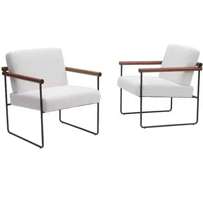 TUYOHW Modern Accent Chair with Boucle Upholstered Comfy Chair with Curved Wood Armrests Minimalist Single Comfy Chairs for Living Room, Bedroom