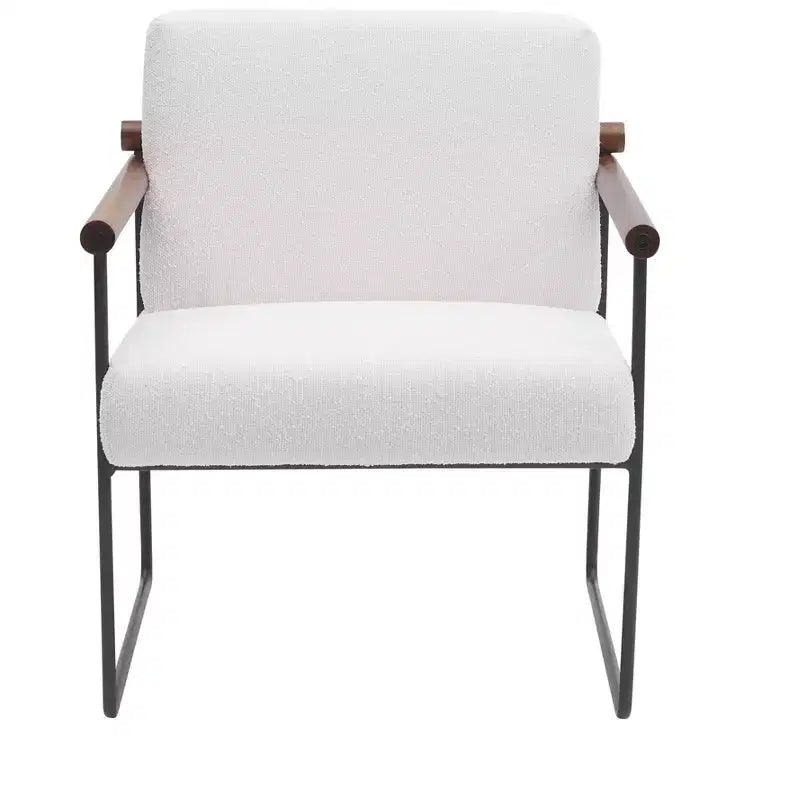 TUYOHW Modern Accent Chair with Boucle Upholstered Comfy Chair with Curved Wood Armrests Minimalist Single Comfy Chairs for Living Room, Bedroom