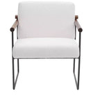 TUYOHW Modern Accent Chair with Boucle Upholstered Comfy Chair with Curved Wood Armrests Minimalist Single Comfy Chairs for Living Room, Bedroom