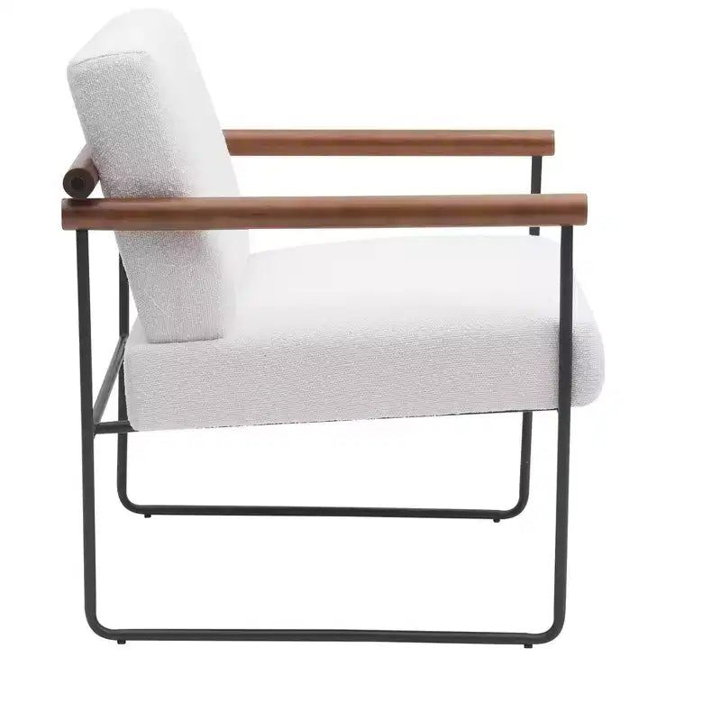 TUYOHW Modern Accent Chair with Boucle Upholstered Comfy Chair with Curved Wood Armrests Minimalist Single Comfy Chairs for Living Room, Bedroom