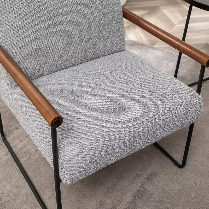 TUYOHW Modern Accent Chair with Boucle Upholstered Comfy Chair with Curved Wood Armrests Minimalist Single Comfy Chairs for Living Room, Bedroom
