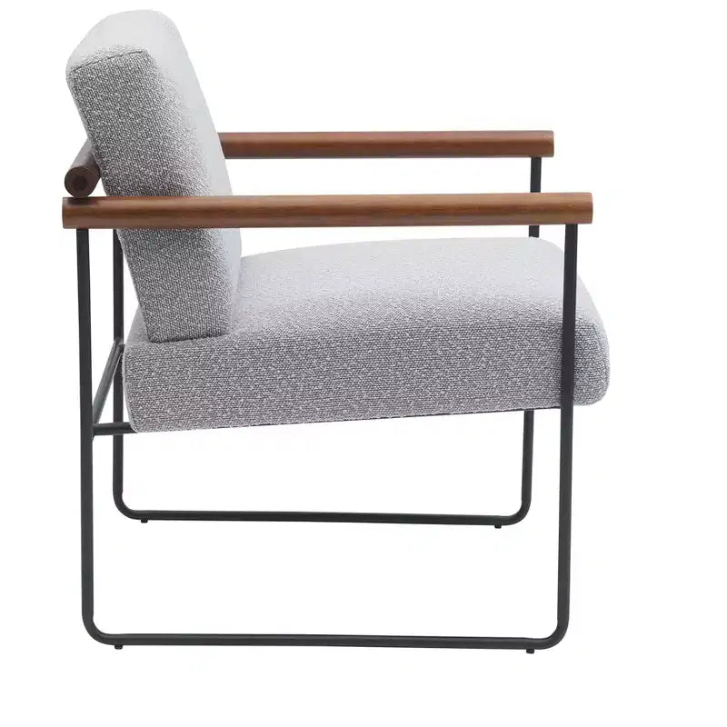 TUYOHW Modern Accent Chair with Boucle Upholstered Comfy Chair with Curved Wood Armrests Minimalist Single Comfy Chairs for Living Room, Bedroom