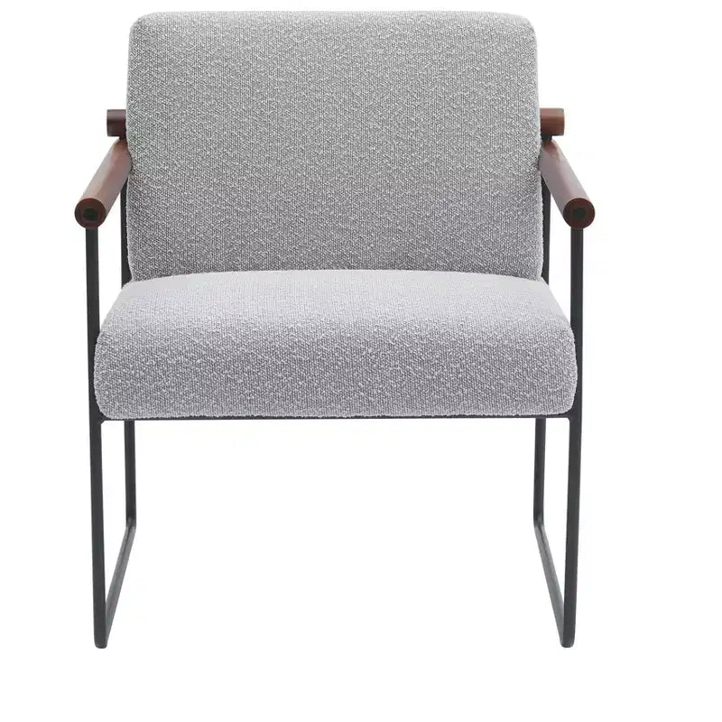 TUYOHW Modern Accent Chair with Boucle Upholstered Comfy Chair with Curved Wood Armrests Minimalist Single Comfy Chairs for Living Room, Bedroom