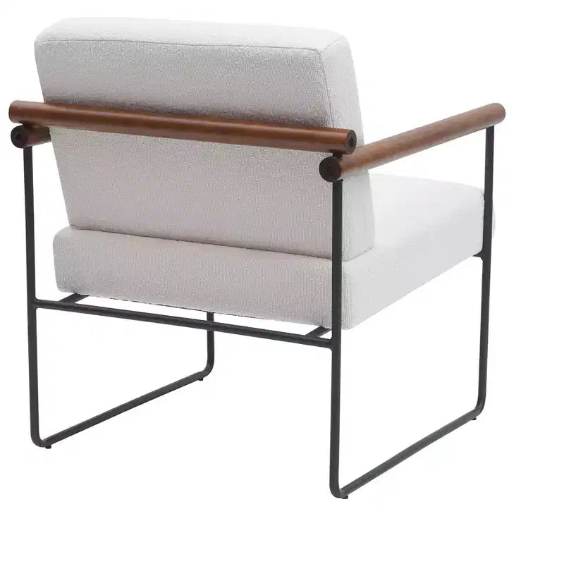 TUYOHW Modern Accent Chair with Boucle Upholstered Comfy Chair with Curved Wood Armrests Minimalist Single Comfy Chairs for Living Room, Bedroom