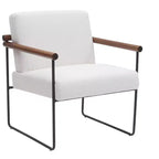 TUYOHW Modern Accent Chair with Boucle Upholstered Comfy Chair with Curved Wood Armrests Minimalist Single Comfy Chairs for Living Room, Bedroom