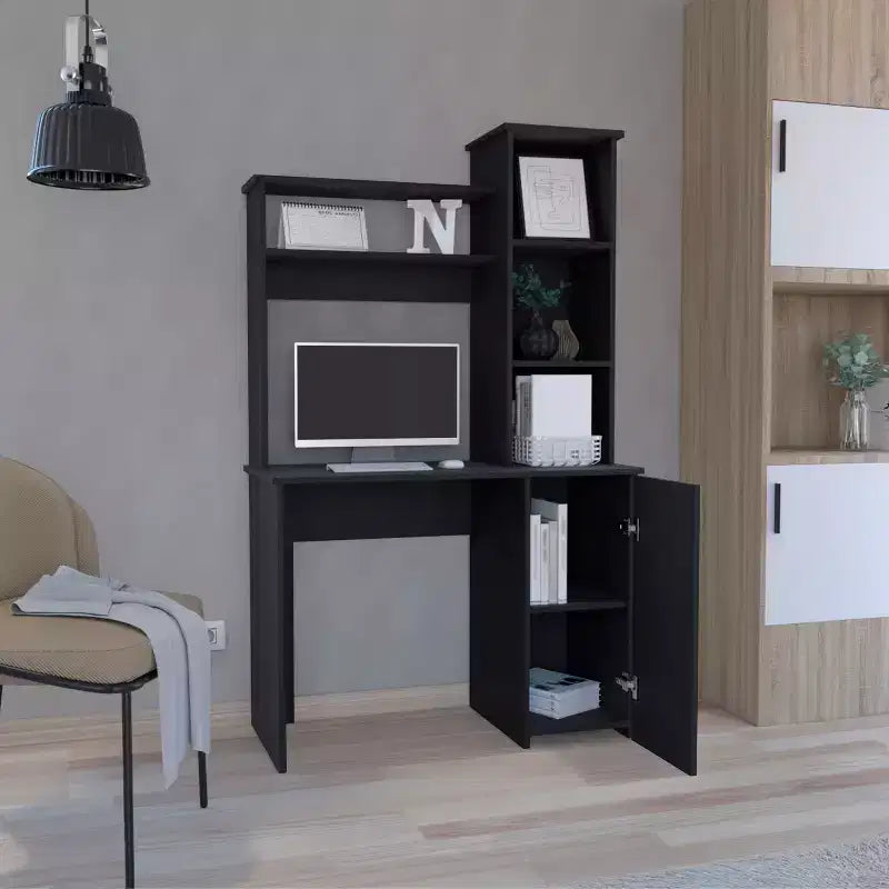 TUYOHW Computer Desk,Study Desk with Hutch,Single Door Cabinet,3-Tier Storage Shelves,Expansive Desktop,Modern Writing Desk for Bedroom,Office