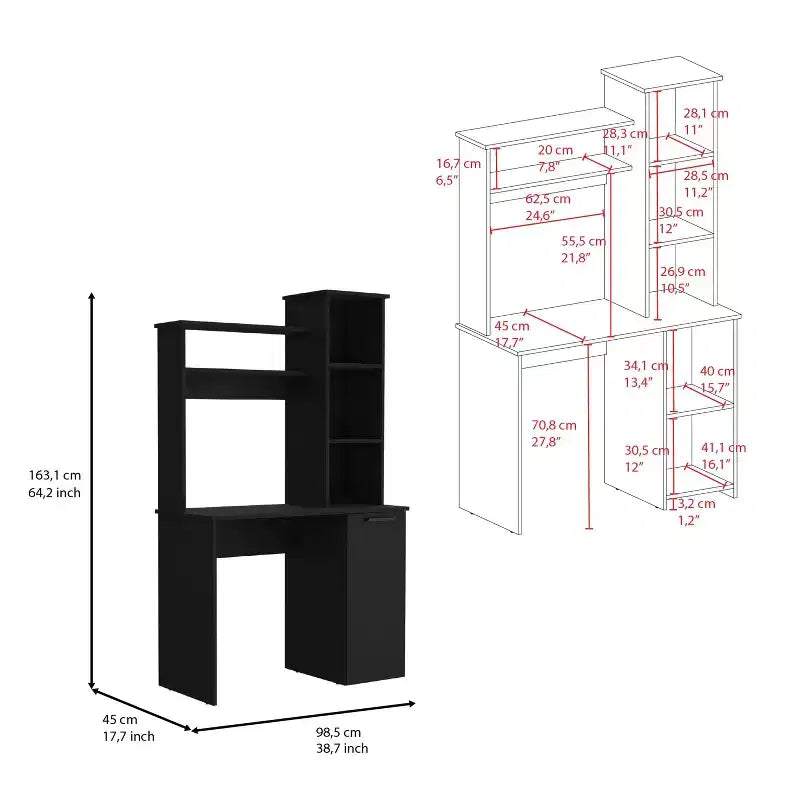 TUYOHW Computer Desk,Study Desk with Hutch,Single Door Cabinet,3-Tier Storage Shelves,Expansive Desktop,Modern Writing Desk for Bedroom,Office