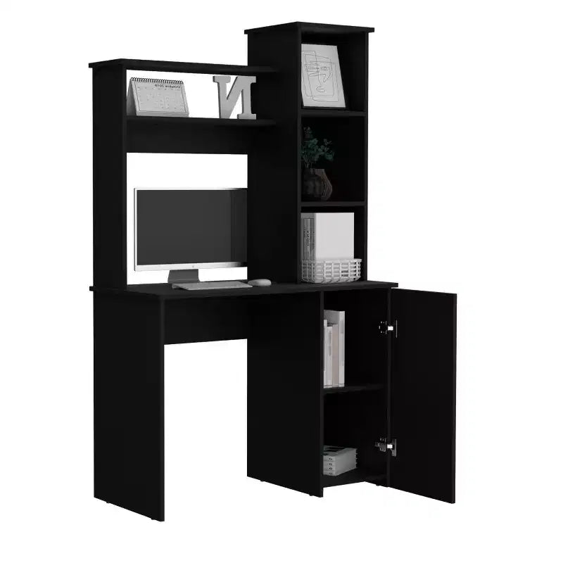 TUYOHW Computer Desk,Study Desk with Hutch,Single Door Cabinet,3-Tier Storage Shelves,Expansive Desktop,Modern Writing Desk for Bedroom,Office