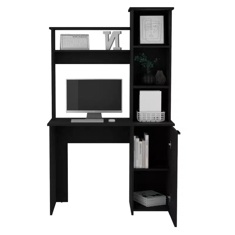 TUYOHW Computer Desk,Study Desk with Hutch,Single Door Cabinet,3-Tier Storage Shelves,Expansive Desktop,Modern Writing Desk for Bedroom,Office