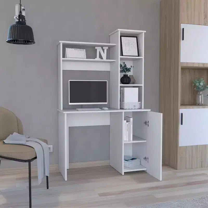 TUYOHW Computer Desk,Study Desk with Hutch,Single Door Cabinet,3-Tier Storage Shelves,Expansive Desktop,Modern Writing Desk for Bedroom,Office