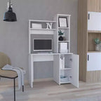 TUYOHW Computer Desk,Study Desk with Hutch,Single Door Cabinet,3-Tier Storage Shelves,Expansive Desktop,Modern Writing Desk for Bedroom,Office