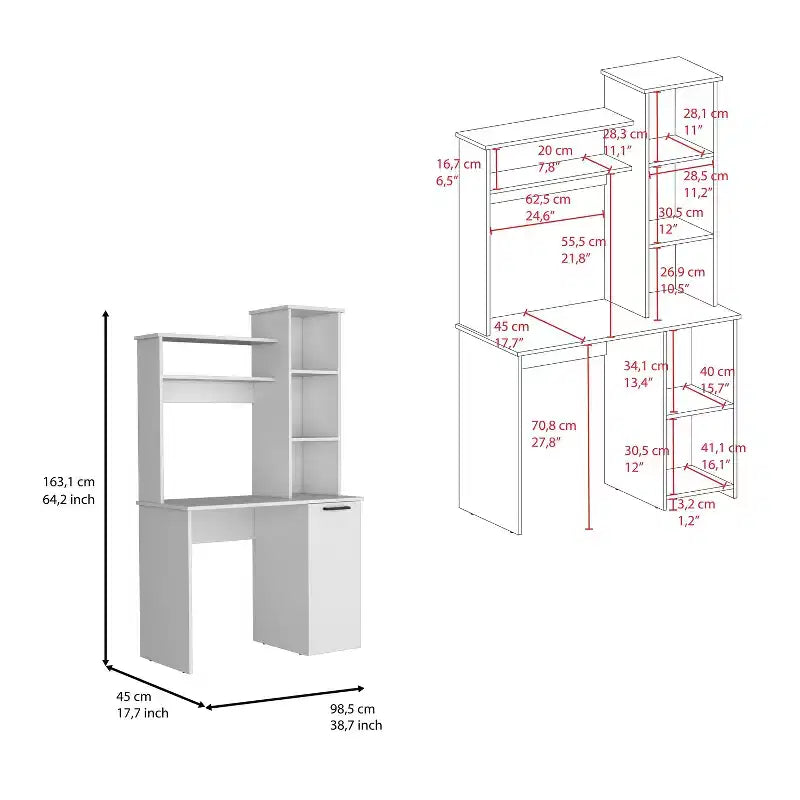 TUYOHW Computer Desk,Study Desk with Hutch,Single Door Cabinet,3-Tier Storage Shelves,Expansive Desktop,Modern Writing Desk for Bedroom,Office