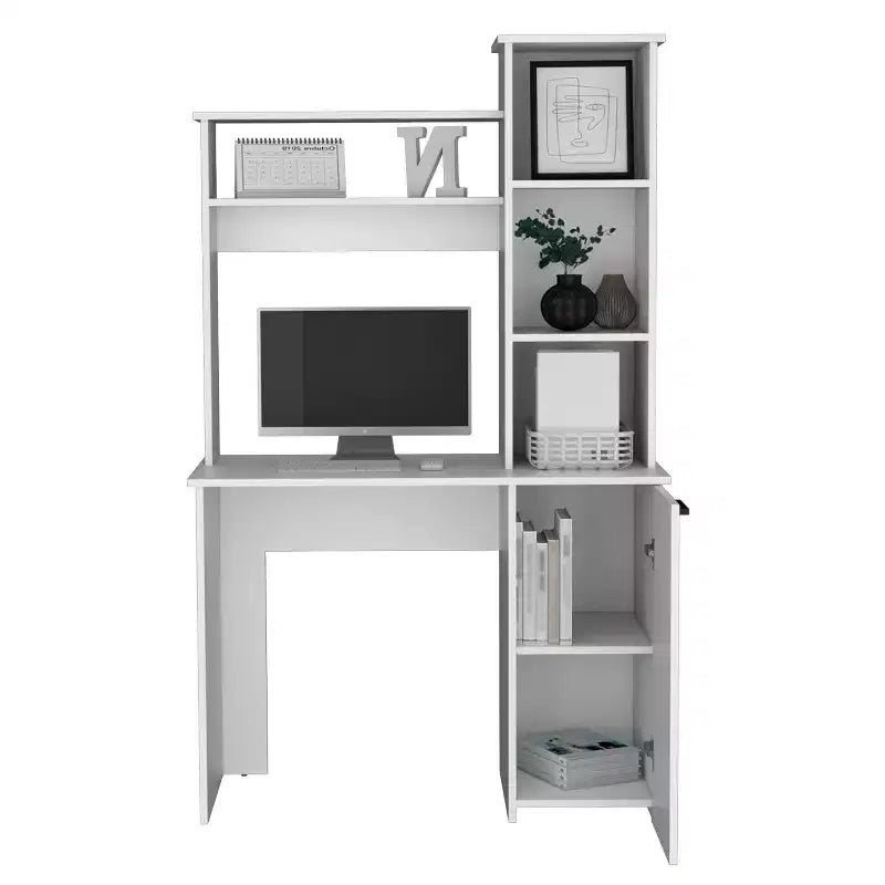 TUYOHW Computer Desk,Study Desk with Hutch,Single Door Cabinet,3-Tier Storage Shelves,Expansive Desktop,Modern Writing Desk for Bedroom,Office