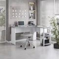 TUYOHW Modern L-Shaped Corner Desk,Home Office Desk with Two Side Shelves,Laminated Wooden Panels,Wooden Computer Desk for Office,Study,Bedroom,Gray