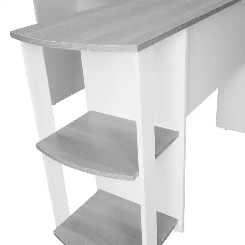 TUYOHW Bureau d'angle moderne en L, bureau de travail avec deux étagères latérales, panneaux en bois stratifiés, bureau d'ordinateur en bois pour bureau, étude, chambre à coucher, gris