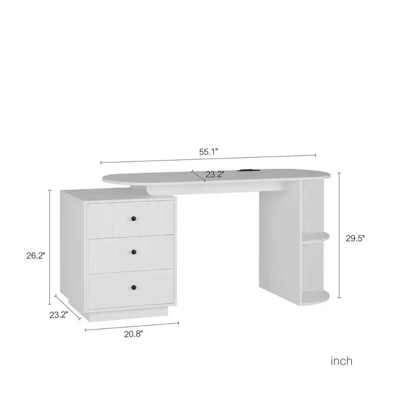 TUYOHW Expandable Modern Home Office Desk,Computer Desk with 3 Drawers,4 Shelves,Power Outlets,USB Ports,Adjustable Width Executive Desk for Office