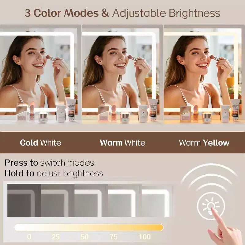 BALHAM TRADE-Coiffeuse avec miroir LED 3 modes d'éclairage Prise de courant 4 tiroirs Rangement caché Chaise