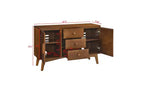 JVNOXK Buffet de style moderne du milieu du siècle de 120 cm avec rangement, comprenant 2 portes et 3 tiroirs, idéal pour la salle à manger, finition noyer