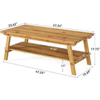 Lantine Solid Wood Coffee Table with Storage, 47-Inch Farmhouse Rectangle Center Table, 2-Tier Simple Long Tea Table for Living Room, Natural