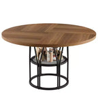 Table à manger ronde de 47" pour 4 à 6 personnes, table de cuisine en bois avec étagère de rangement et base en métal, table à manger moderne, table de petit-déjeuner pour salon, sans chaise