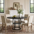 Table à manger ronde de 47" pour 4 à 6 personnes, table de cuisine en bois avec étagère de rangement et base en métal, table à manger moderne, table de petit-déjeuner pour salon, sans chaise