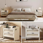 Rattan Nightstand Set of 2, Bedside Table, Modern Night Stand 2 Drawer Storage Space, Suitable for Bedroom, Office, or Living Room
