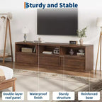 Meuble TV scandinave de 177,8 cm pour téléviseurs jusqu'à 203,2 cm, meuble de divertissement en bois avec 3 tiroirs et étagères ouvertes
