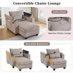 MAYEERTY Canapé convertible en velours côtelé avec ports, porte-gobelets et grand espace de rangement pour salon, marron