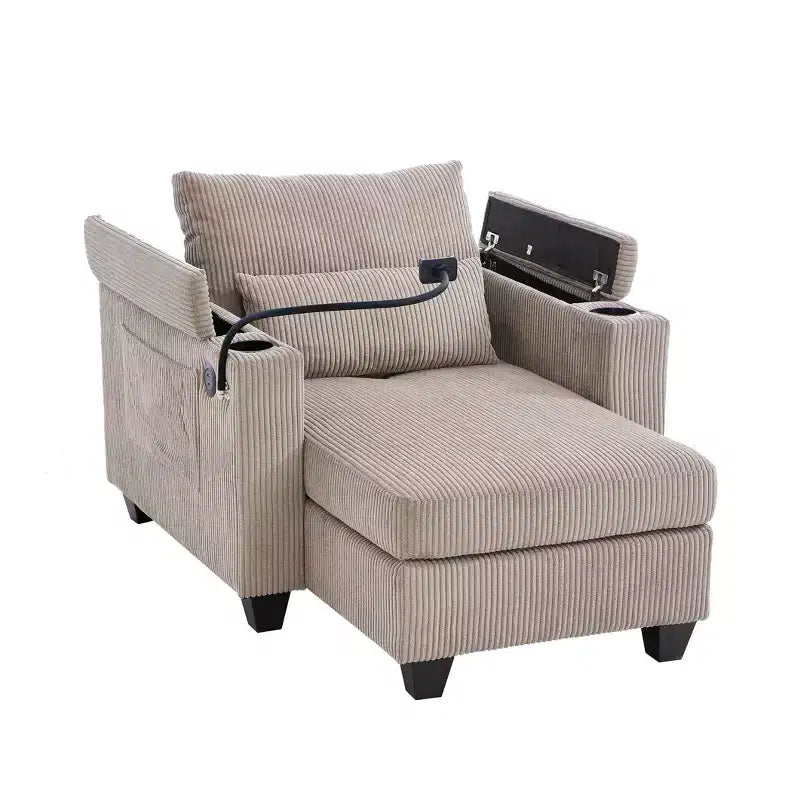 MAYEERTY Canapé convertible en velours côtelé avec ports, porte-gobelets et grand espace de rangement pour salon, marron