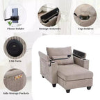 MAYEERTY Canapé convertible en velours côtelé avec ports, porte-gobelets et grand espace de rangement pour salon, marron