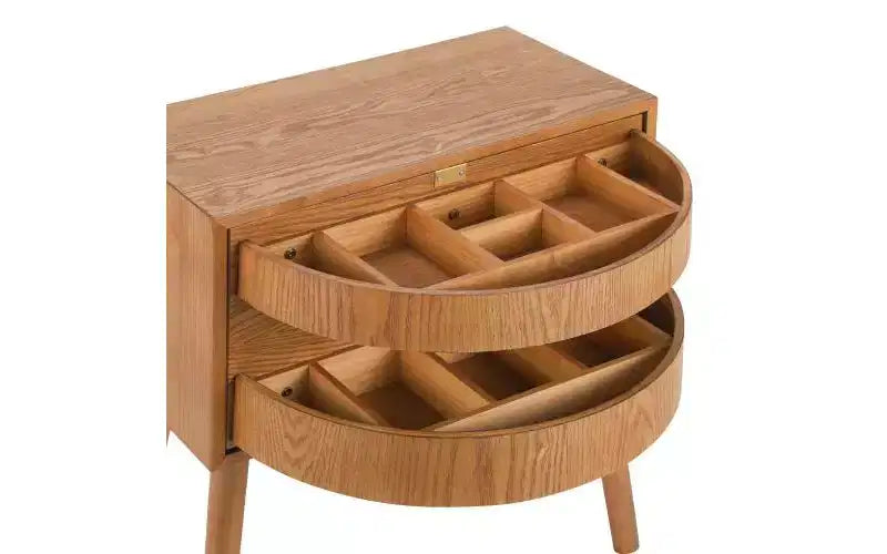 JVNOXK 22-inch Swivel Hidden Storage Bedside Table Mid-Century Modern Rattan Wood Leg Side Table Suitable for Bedrooms Natural Finish
