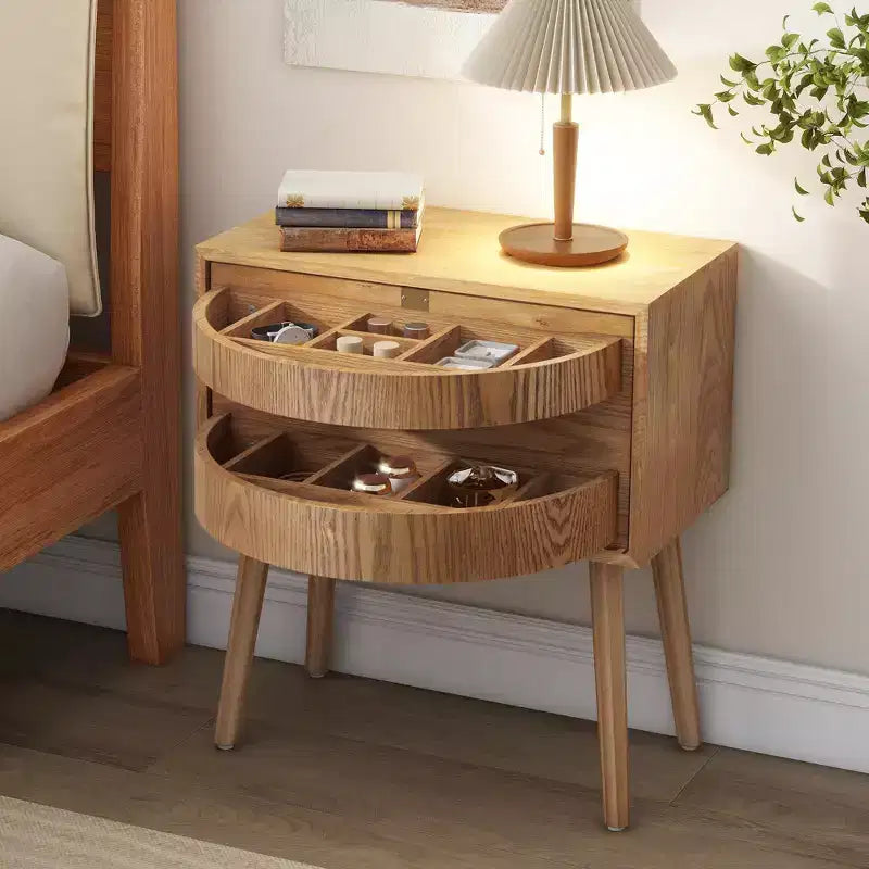 JVNOXK 22-inch Swivel Hidden Storage Bedside Table Mid-Century Modern Rattan Wood Leg Side Table Suitable for Bedrooms Natural Finish