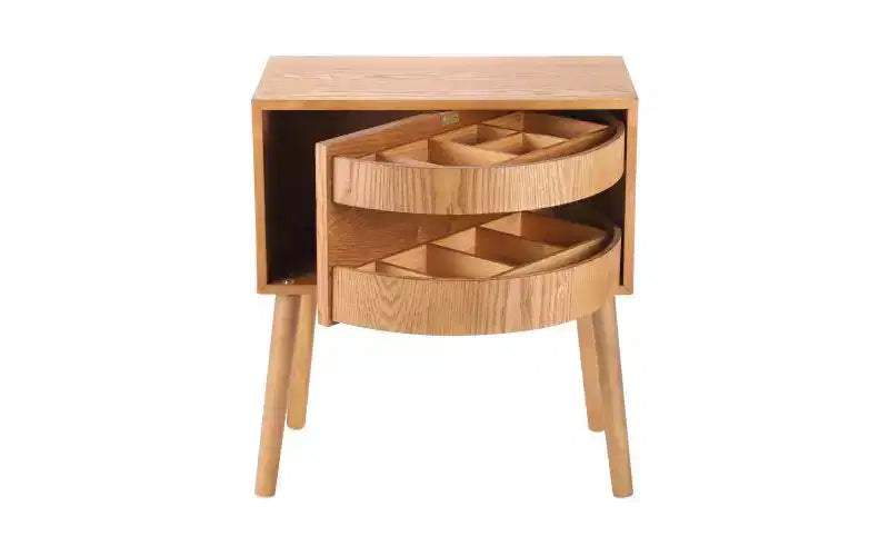 JVNOXK 22-inch Swivel Hidden Storage Bedside Table Mid-Century Modern Rattan Wood Leg Side Table Suitable for Bedrooms Natural Finish